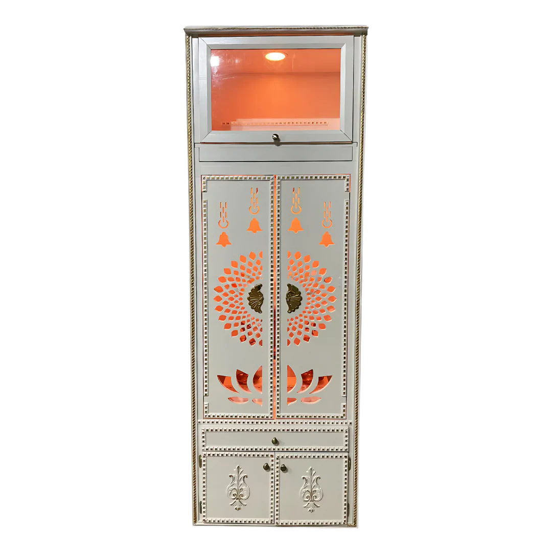 front view of Dhyansthal Teak Wood Mandap (White)
