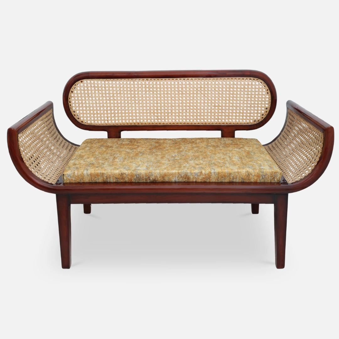 front view of Elvoro Solid Wood Love Sofa (Teak Orange)