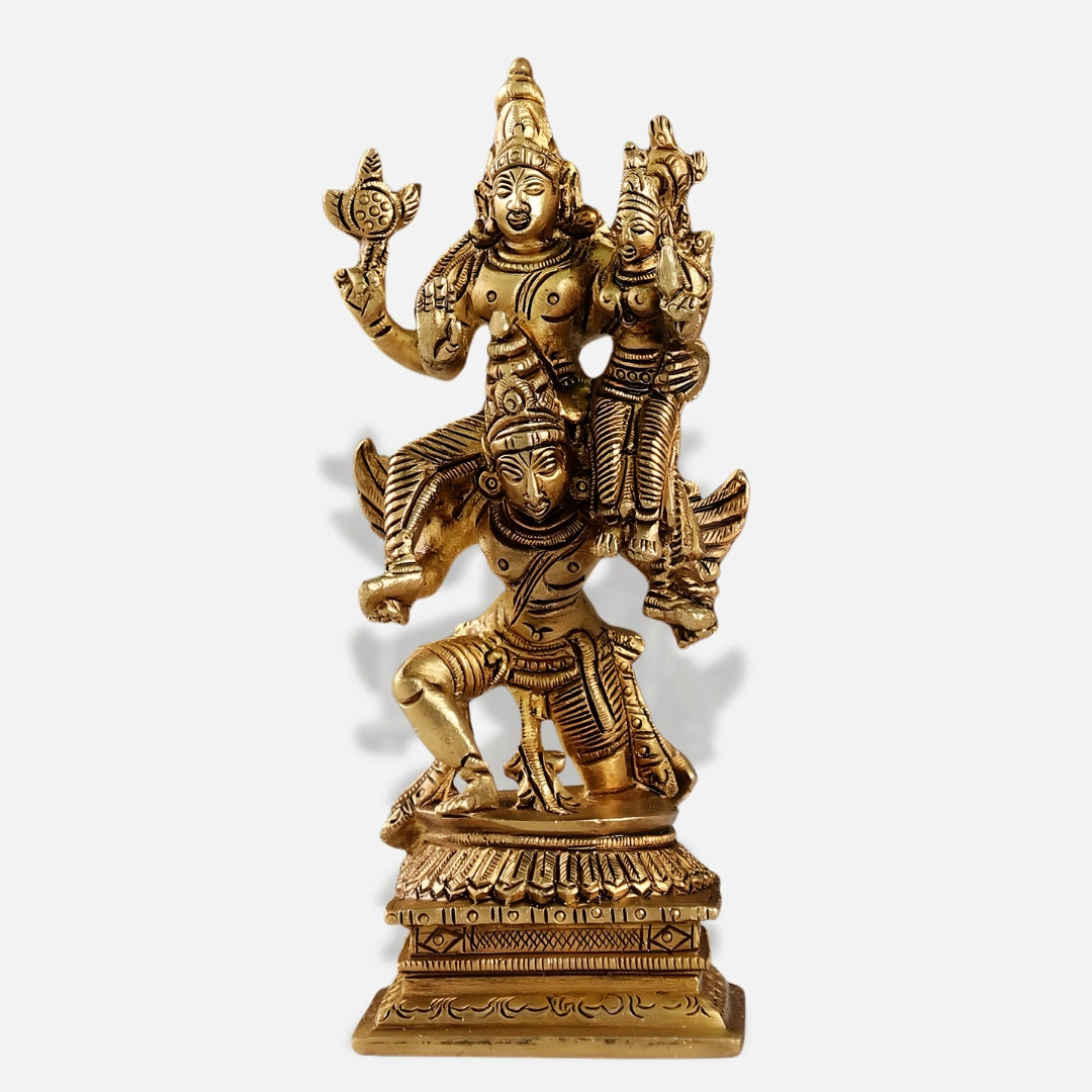 front view  of Vishnu Lakshmi on Garuda Brass Idol