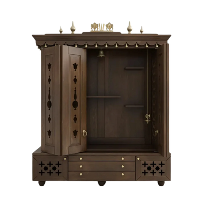 half door open view  of Divyasthal Teak Wood Pooja Mandap with Door (Wenge)
