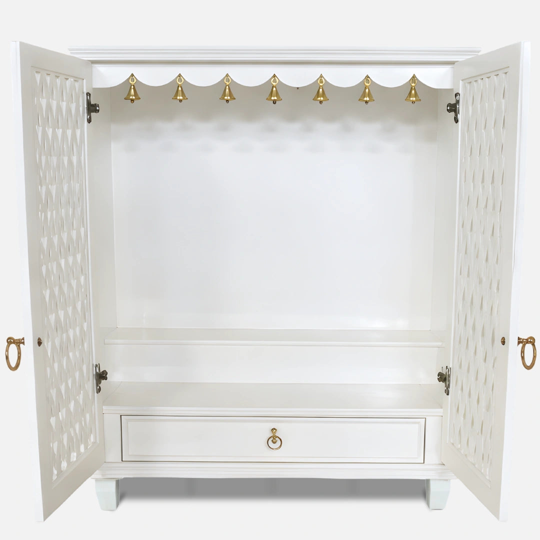 jeevan Teak Wood Mandir (White) open door view 