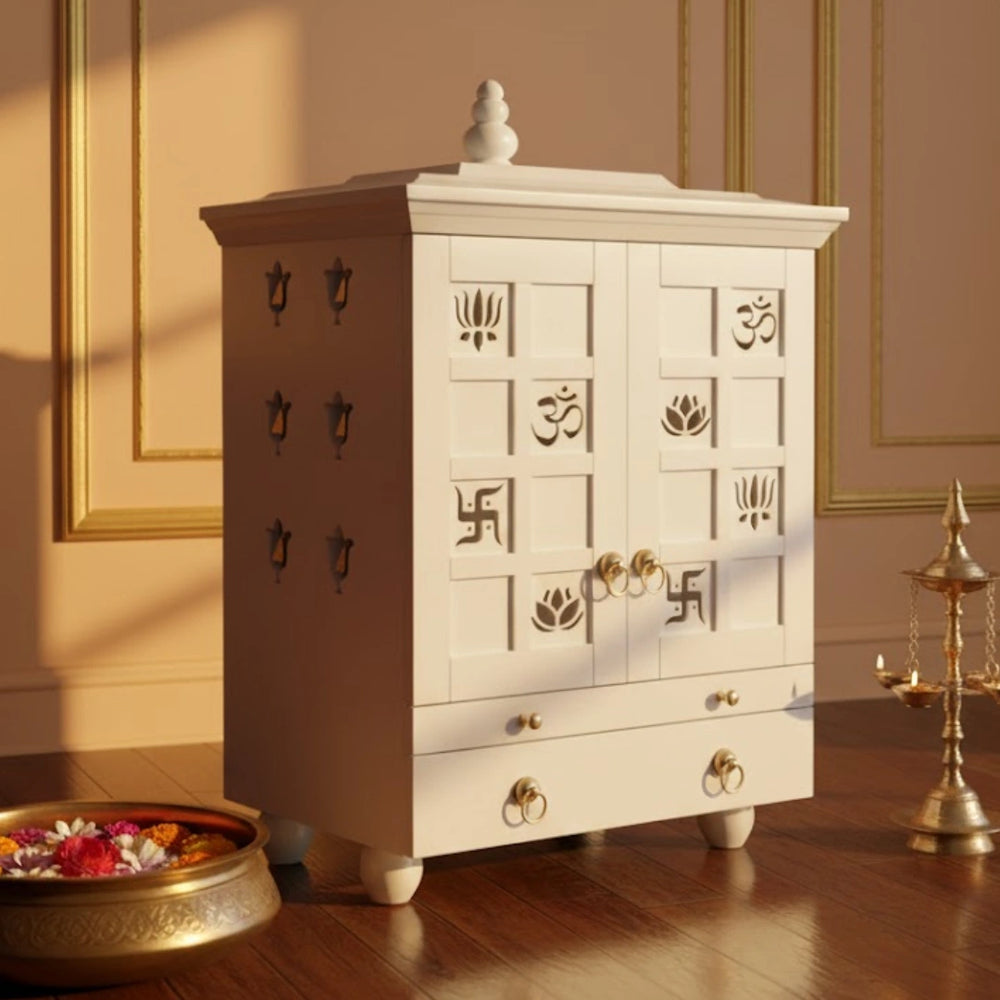  lifestyle image Shubhra Dham Pooja Mandir with Door (White)