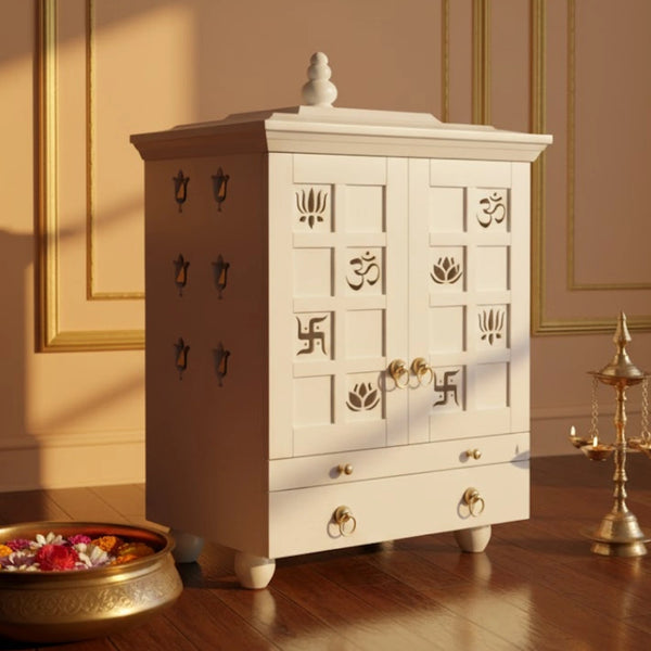  lifestyle image Shubhra Dham Pooja Mandir with Door (White)