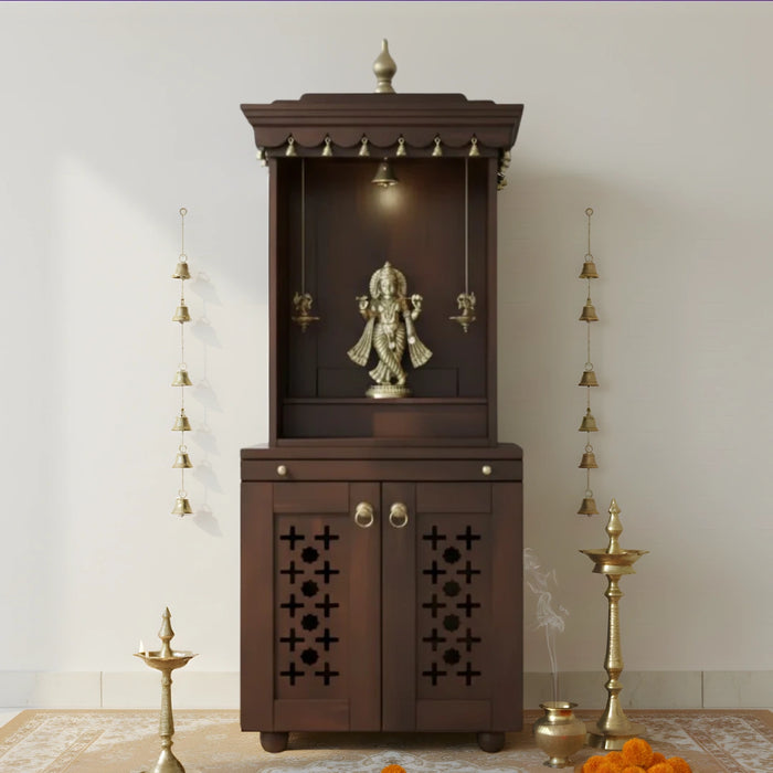 Teak wood pooja mandir in a home