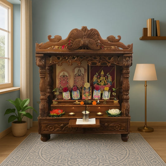 lifestyle  images of Nakshi Teak Wood Mandir (Brown)