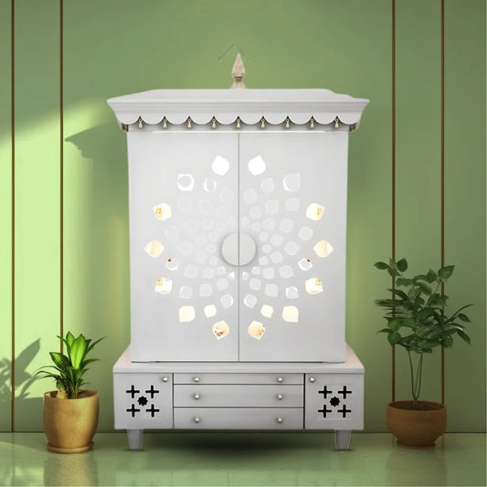 lifestyle of Anviksha Teak Wood Pooja Mandap With Door(White)