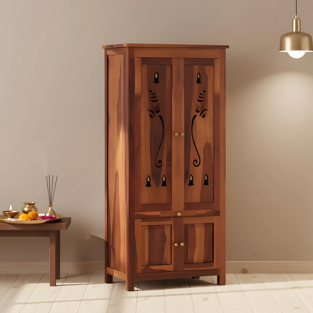 lifestyle view Devansh Teak Wood Pooja Mandap with Door (Teak)