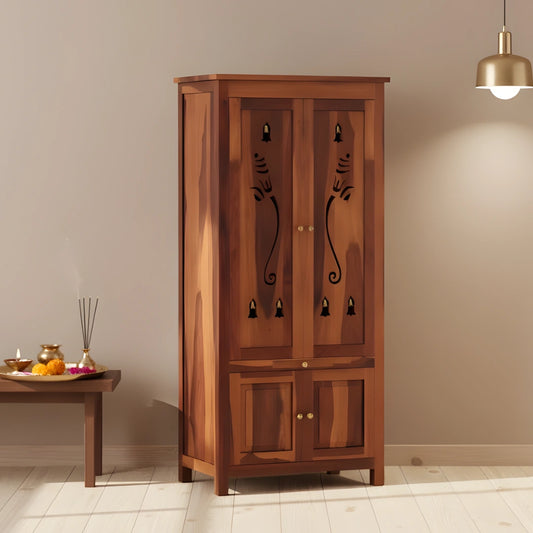 lifestyle view Devansh Teak Wood Pooja Mandap with Door (Teak)