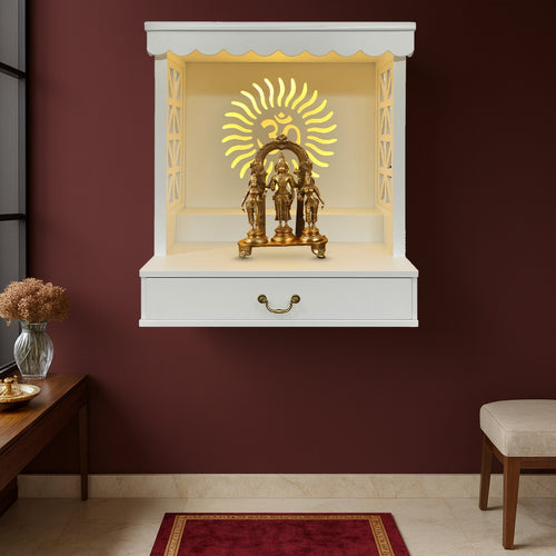 Girivasa Teak Wood Mandir (White)