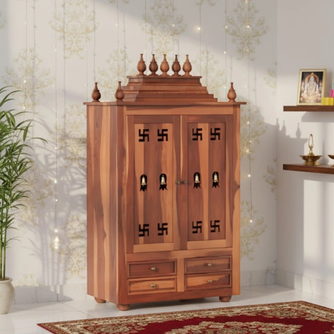lifestyle view Shreom Teak Wood Pooja Mandap With Door (Teak)