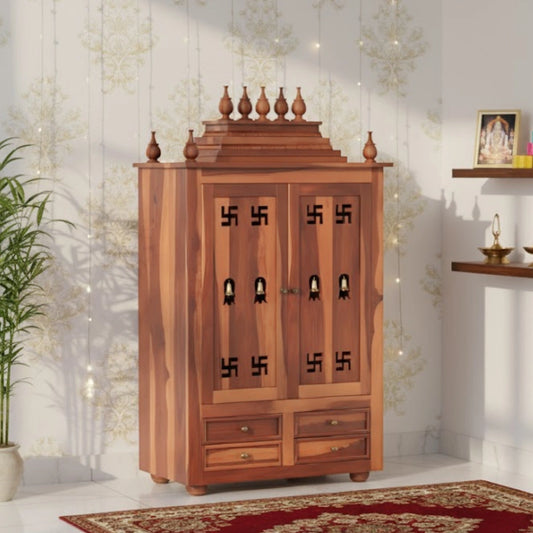 lifestyle view Shreom Teak Wood Pooja Mandap With Door (Teak)
