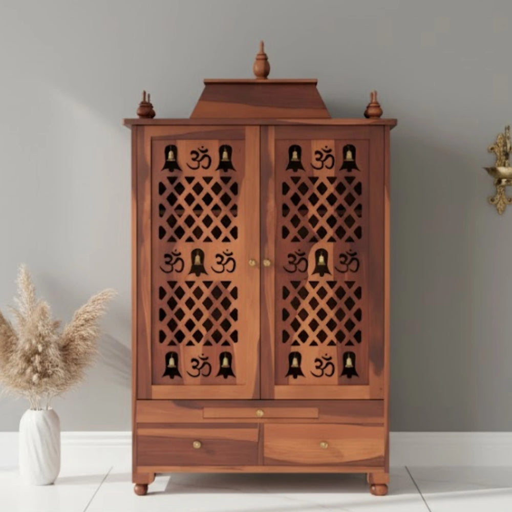 lifestyle view Somith Teak Wood Pooja Mandap with Door (Teak)