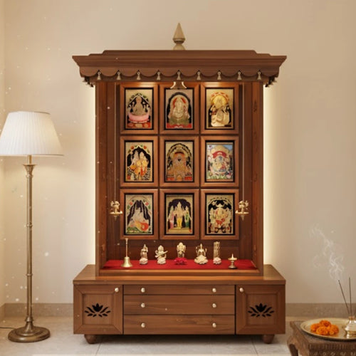 Aadhyatmik Teak Wood Pooja Mandap (Teak)