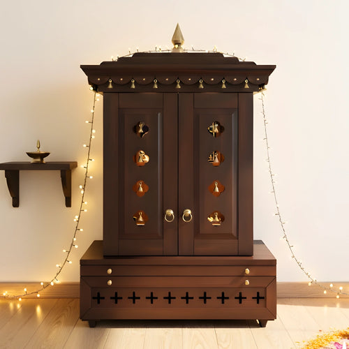 Adhir Teak Wood Pooja Mandap with Door (Wenge)