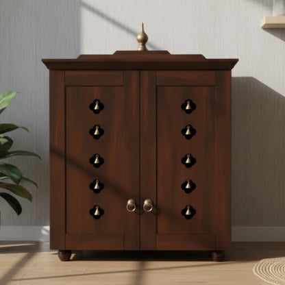 lifestyle view of Aumkara Teak Wood Mandir with Door (Wenge) 