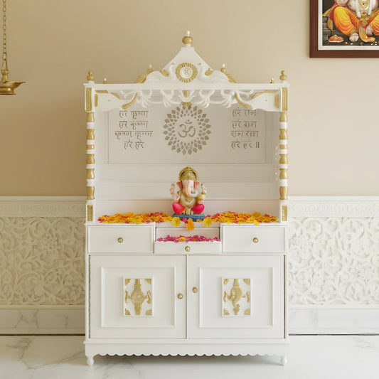  lifestyle view of Bhaktisthal Teak Wood Mandap (White)