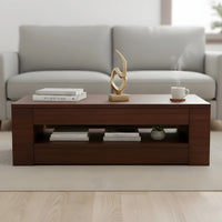 lifestyle view of Cubic Teak Wood Centre Table (Brown)