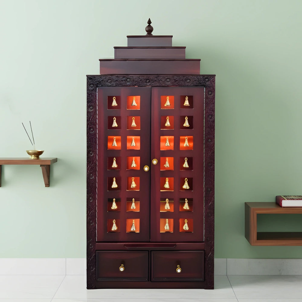 lifestyle view of Devalaya Teak Wood Mandir (Brown)