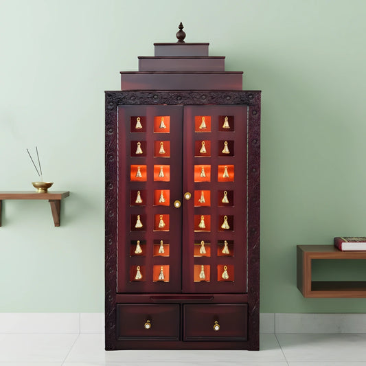 lifestyle view of Devalaya Teak Wood Mandir (Brown)
