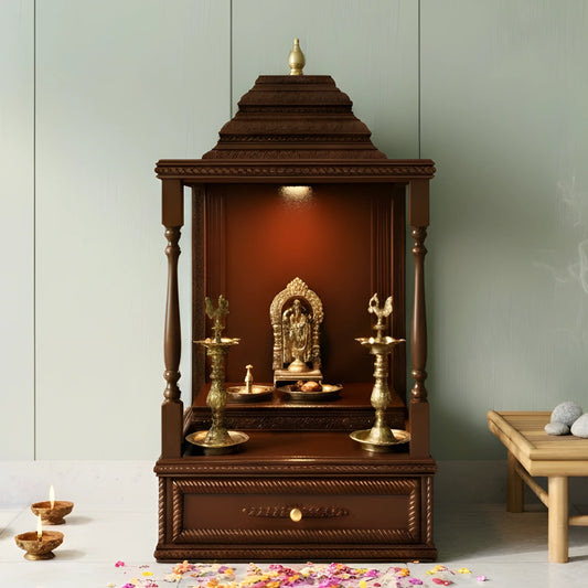 lifestyle view of Devashraya Teak Wood Mandir (Brown) 