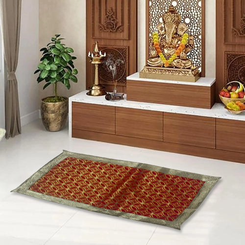 Golden Floral Design Red Velvet Pooja Asan