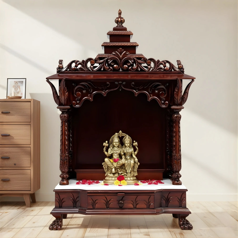 lifestyle view of Hiranya Teak Wood Mandir (Brown)