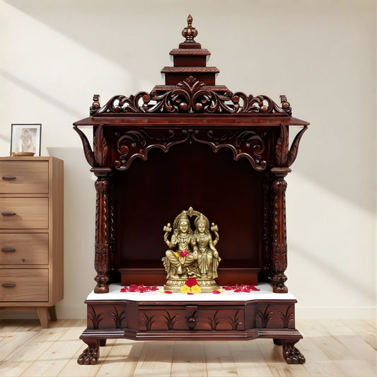 lifestyle view of Hiranya Teak Wood Mandir (Brown)