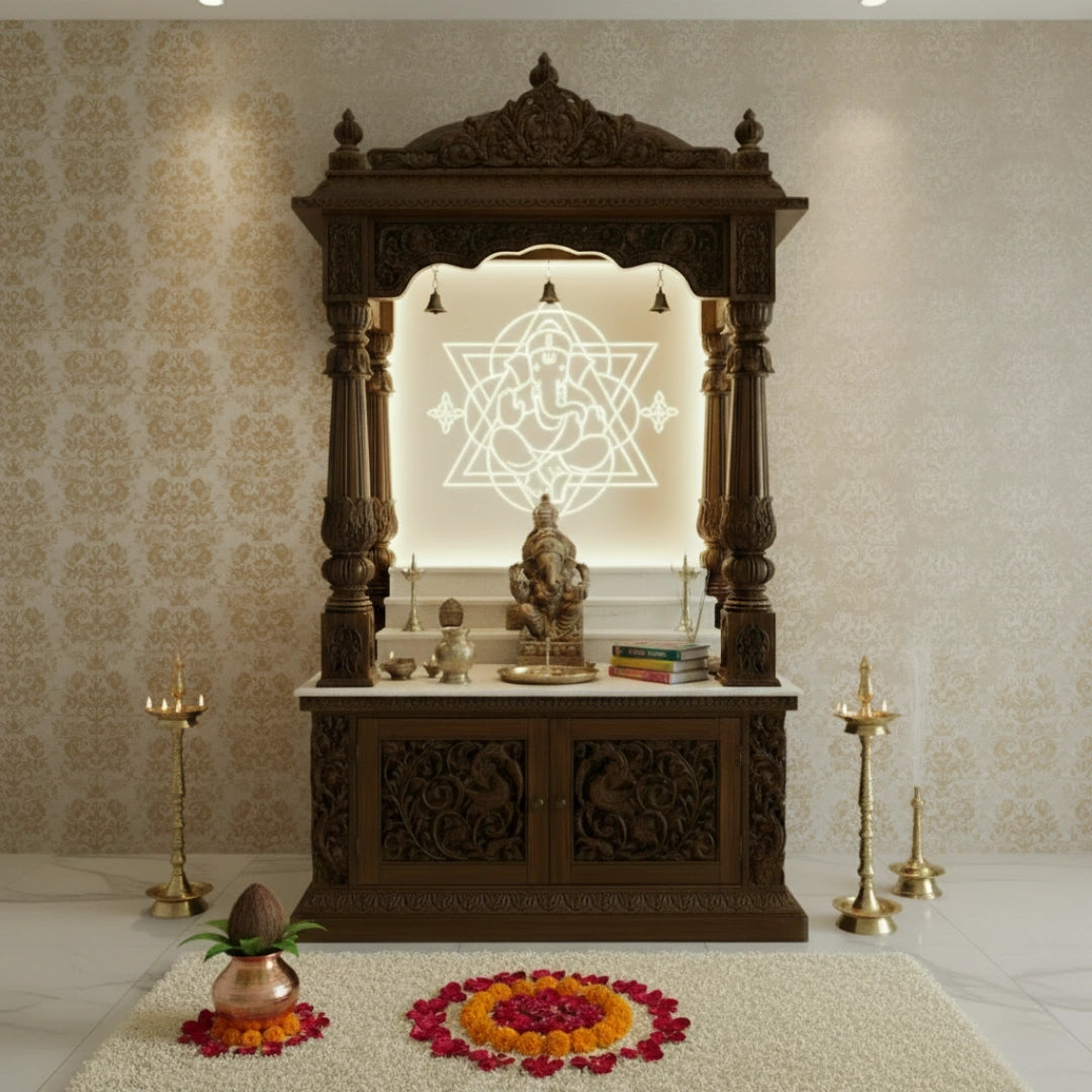 lifestyle view  of  Ishvarpeeth Teak Wood Mandap (Brown)