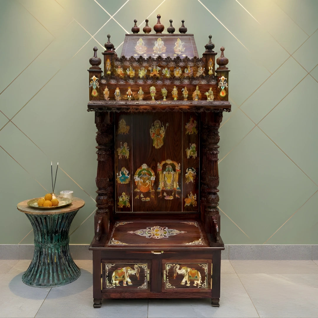 Mandirs | Teak Wood Brown Pooja Mandir | Mantraa – DZYN Furnitures