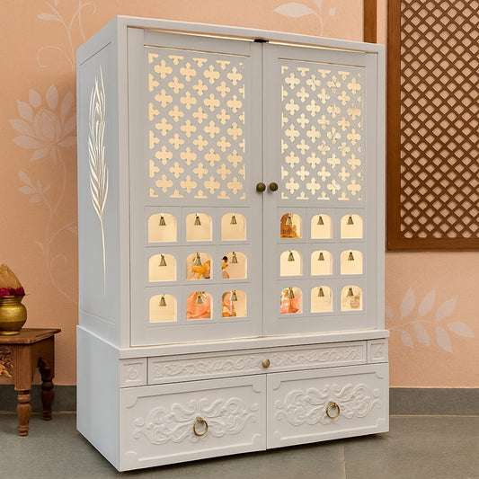 lifestyle view of  Mantralaya Teak Wood Mandir (White) 