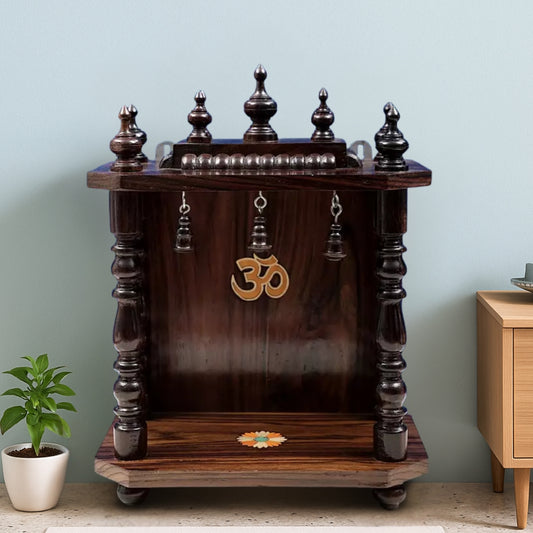 lifestyle view of  Peethika Teak Wood Mandir (Brown) 