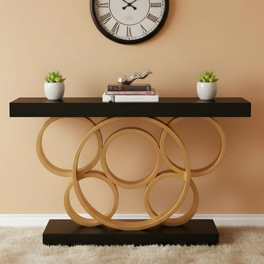 lifestyle view of Pique Solid Wood Console Table (Black Gold)