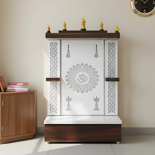 lifestyle view of Prakasham Wooden Pooja Mandir (White)