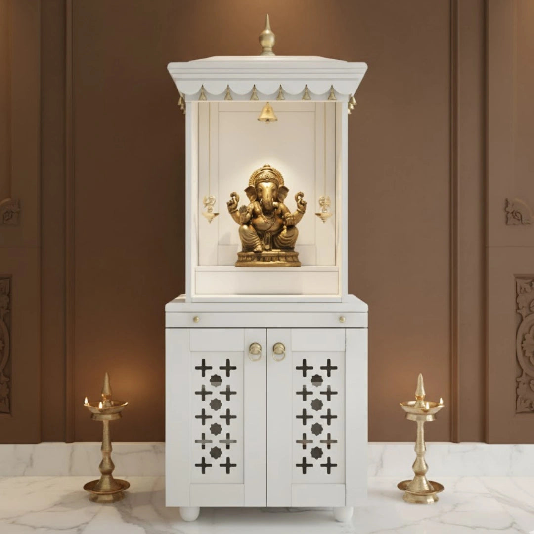 lifestyle view of Rudralaya Teak Wood Pooja Mandap White