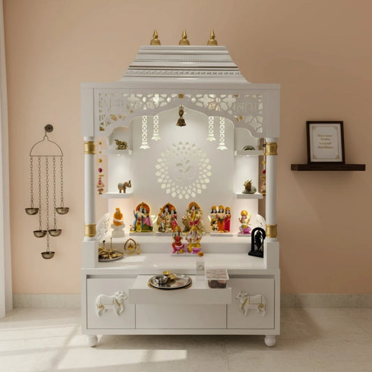 lifestyle view of Saarthaka Wooden Pooja Mandap (White Gold)