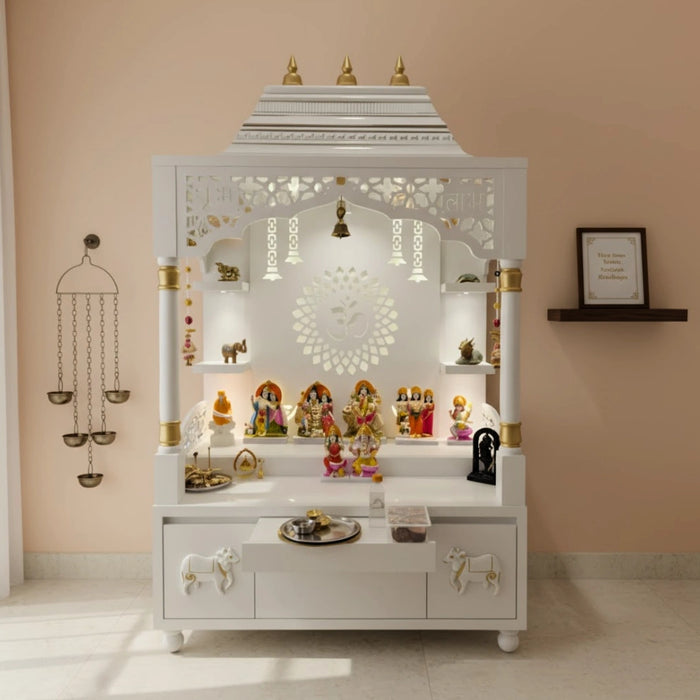 Saarthaka Wooden Pooja Mandap (White Gold)
