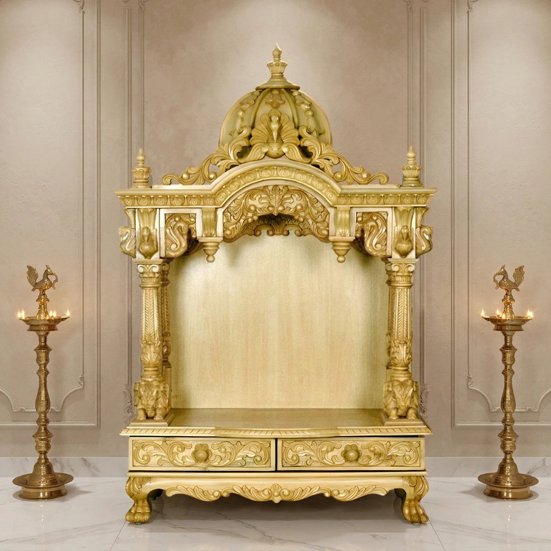 lifestyle view  of Someshwara Teak Wood Mandir (gold) 