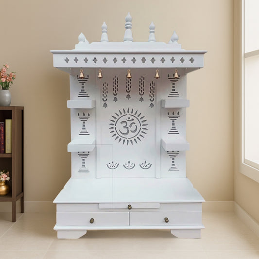 lifestyle view of Subramanya Teak Wood Mandir (White) 