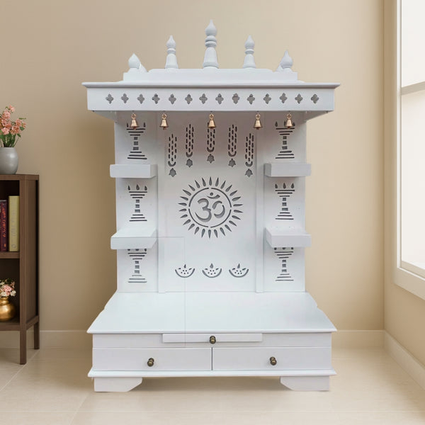 lifestyle view of Subramanya Teak Wood Mandir (White) 
