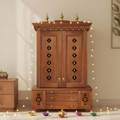 Vrittika Teak Wood Pooja Mandap with Door (Teak)