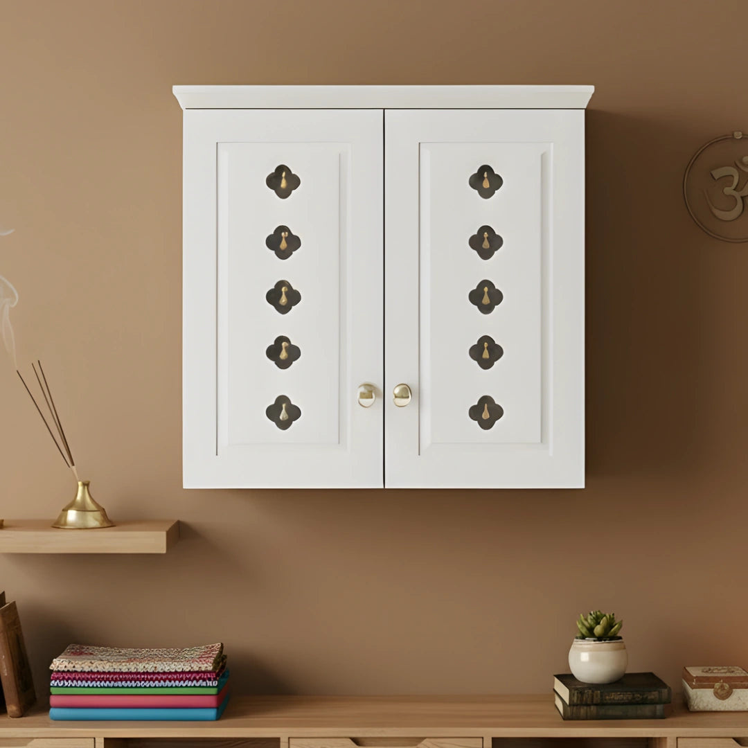 lifestyle view of Barvya Pooja Mandir with Door (White)