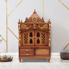 Divya Darshan Floor Rested Pooja Mandir with Door (Teak Gold)