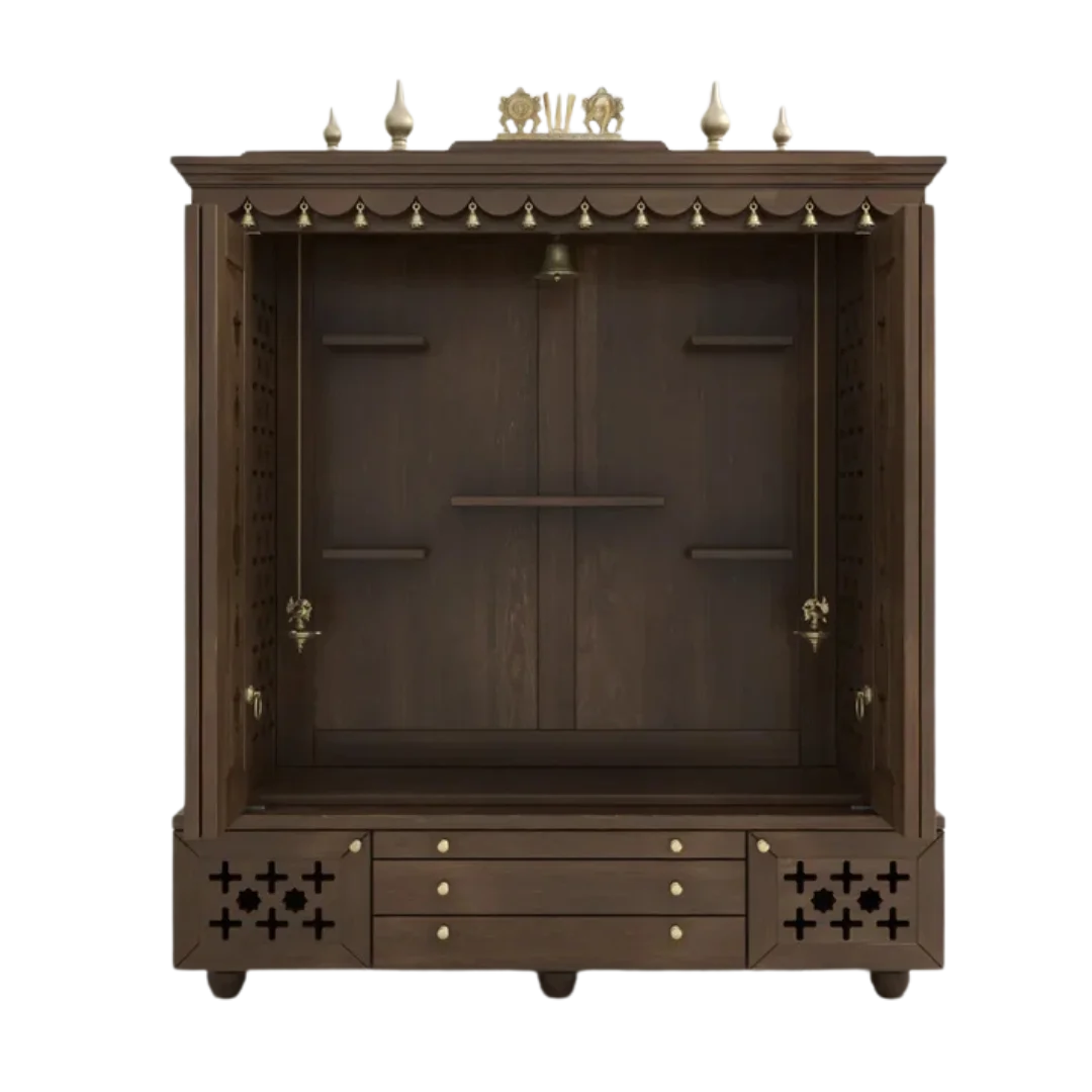  open door view  of Divyasthal Teak Wood Pooja Mandap with Door (Wenge)