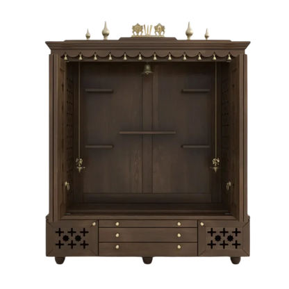  open door view  of Divyasthal Teak Wood Pooja Mandap with Door (Wenge)