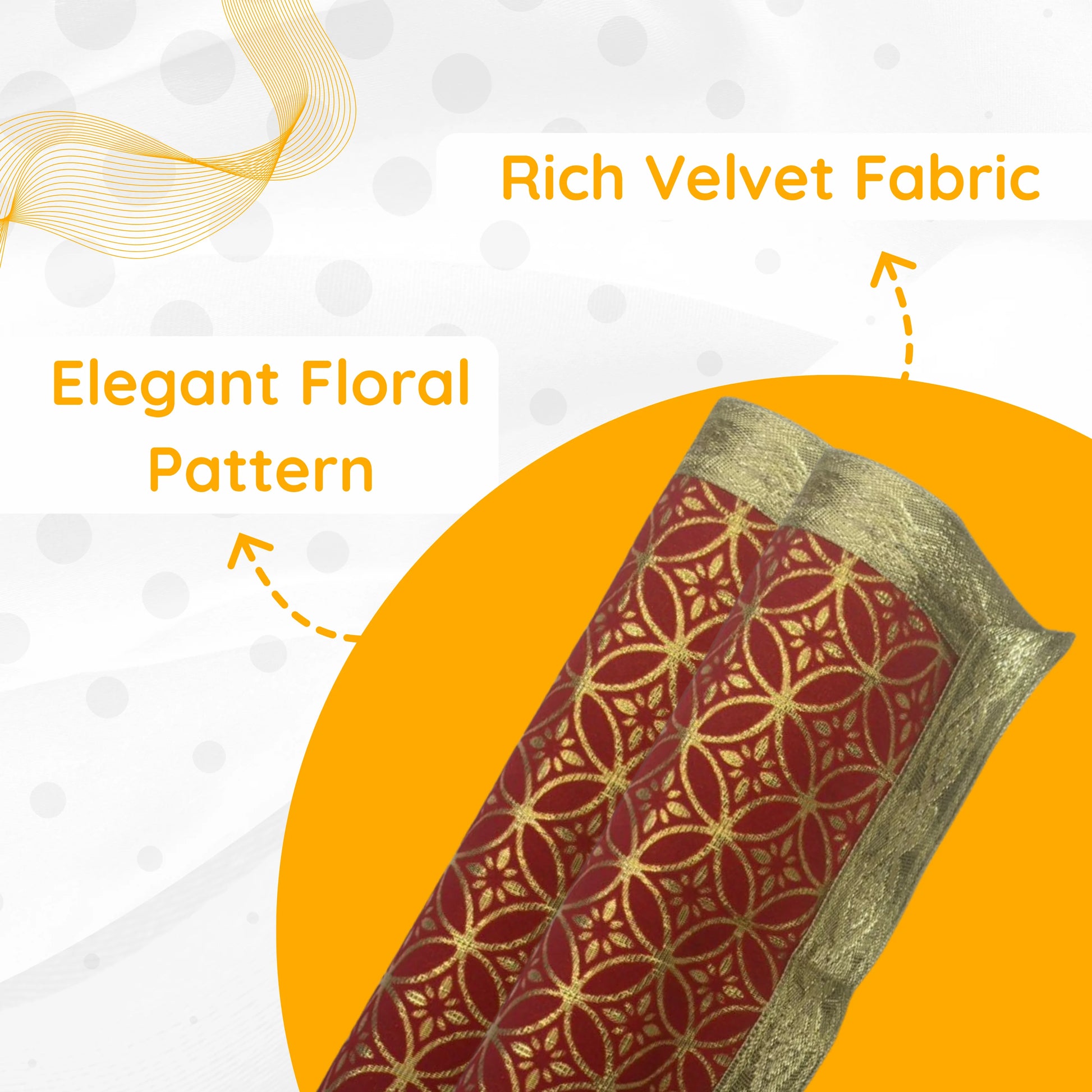 pattren view of Golden Floral Design Red Velvet Pooja Asan  
