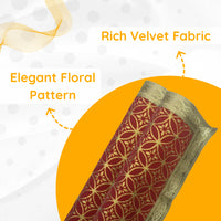 pattren view of Golden Floral Design Red Velvet Pooja Asan  