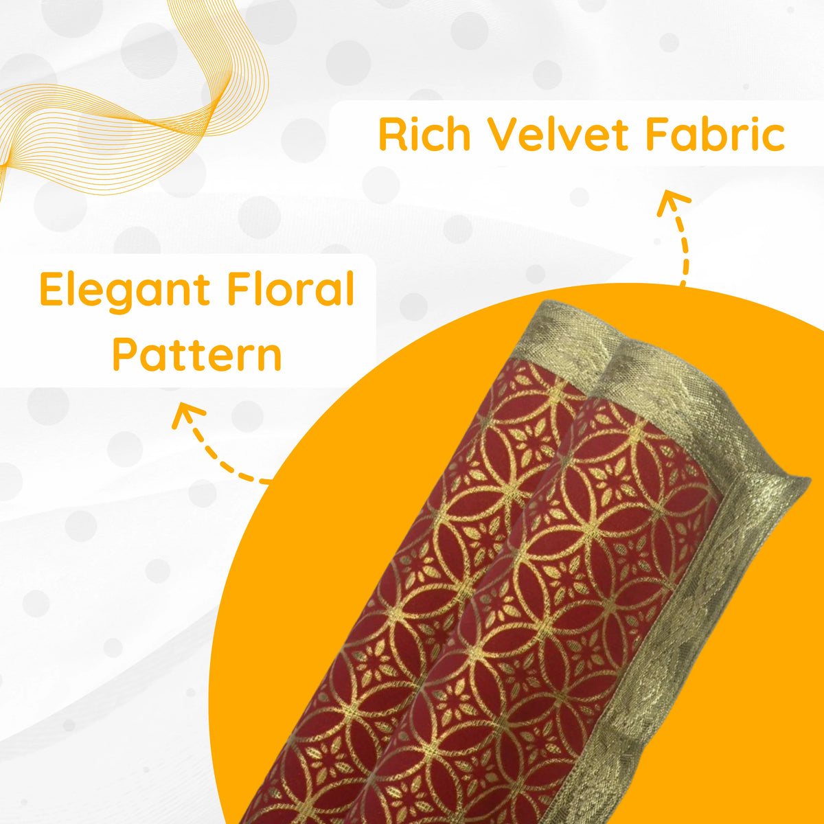 pattren view of Golden Floral Design Red Velvet Pooja Asan  