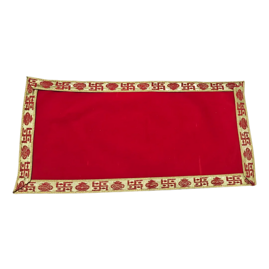 Red Velvet Pooja Aasan with Swastik Border – 09x13.4 Inch