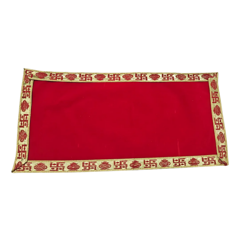 Red Velvet Pooja Aasan with Swastik Border 09x13.4 Inch