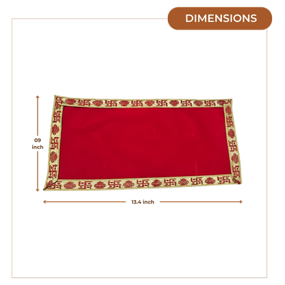 Red Velvet Pooja Aasan with Swastik Border – 09x13.4 Inch